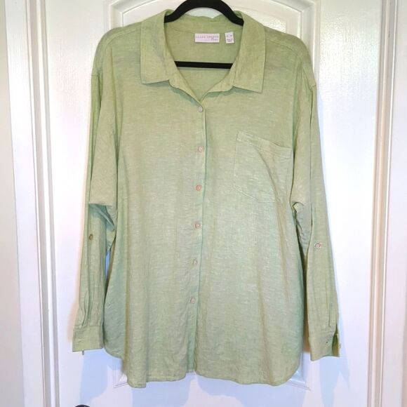 Susan Graver Pure Cross-Dyed Linen Blend Tunic Shirt Light Green XL - Picture 1 of 11